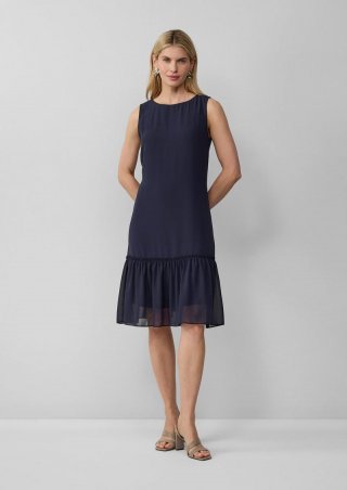 s.Oliver Ausgestelltes Chiffon-Kleid mit Volants - navy