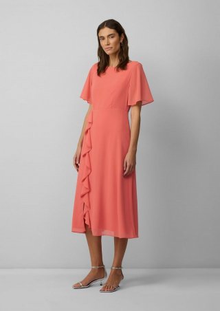 s.Oliver Chiffonkleid mit Volants und U-Boot-Ausschnitt - koralle