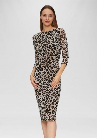 s.Oliver Gemustertes Mesh-Kleid im Slim Fit - ecru
