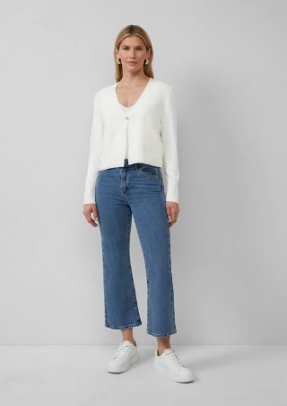 s.Oliver Crop-Jeans Selina / Slim Fit / High Rise / Flared Leg / Nieten-Details - blau