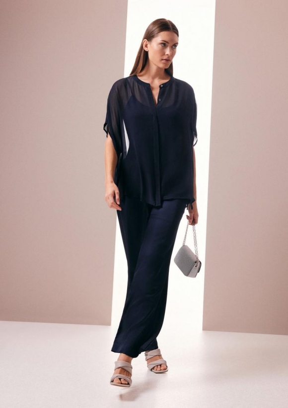 s.Oliver Wide-Leg-Hose aus Satin mit Elastikbund - navy