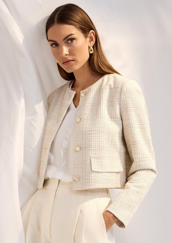 s.Oliver Eleganter Bouclé-Blouson mit Glitzergarn - ecru