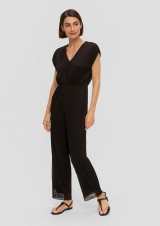 s.Oliver Plissierter Jumpsuit aus Mesh - schwarz