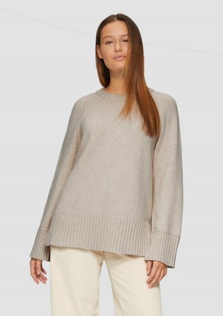 s.Oliver Strickpullover mit Raglanärmeln und Schlitz am Saum - beige