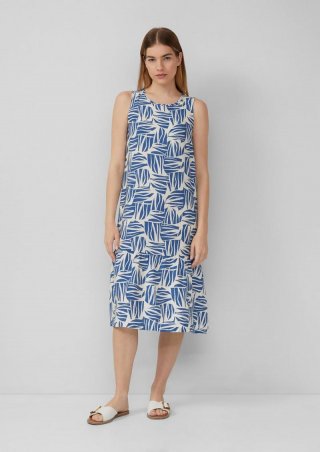 s.Oliver Midikleid aus strukturiertem Viskosemix mit All-over-Print - royalblau