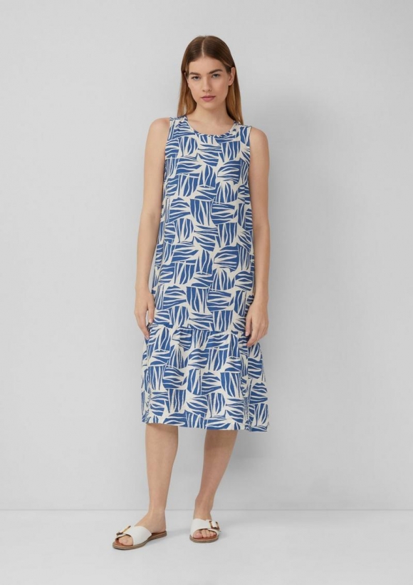 s.Oliver Midikleid aus strukturiertem Viskosemix mit All-over-Print - royalblau
