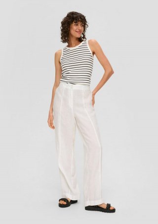 s.Oliver Regular: Leinenhose mit weitem Bein - weiß