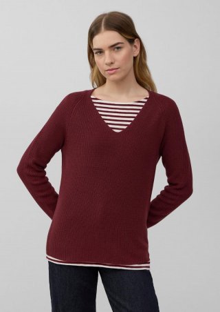 s.Oliver Strickpullover aus Baumwollmix mit V-Ausschnitt - bordeaux