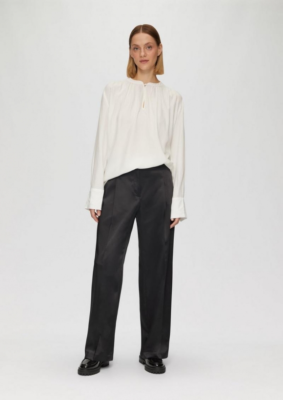 s.Oliver Wide-Leg-Hose aus Satin mit extra weitem Saum - schwarz