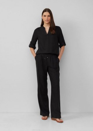 s.Oliver Wide-Leg-Hose aus Leinemix - schwarz