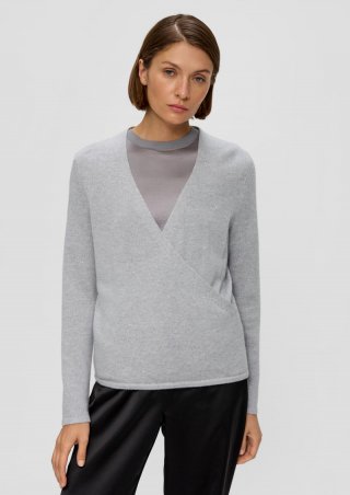 s.Oliver Strickpullover in Wickeloptik mit feinen Pailletten - grau