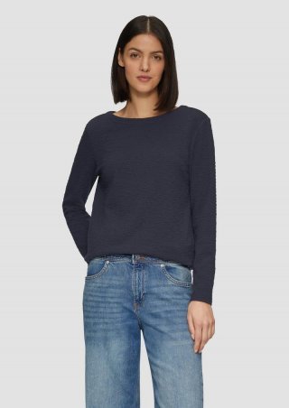 s.Oliver Strukturiertes Sweatshirt mit Rundhalsausschnitt - navy
