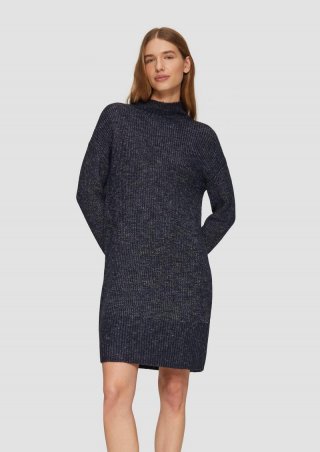 s.Oliver Strickkleid mit Stehkragen und überschnittenen Schultern - navy