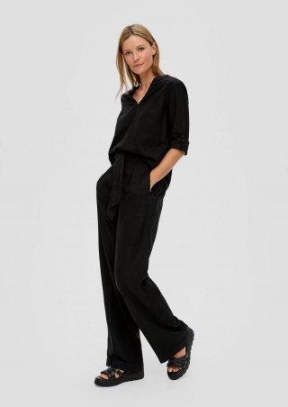 s.Oliver Wide-Leg-Hose aus Leinenmix - schwarz