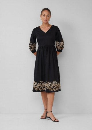 s.Oliver Popeline-Kleid mit Stickereien - schwarz