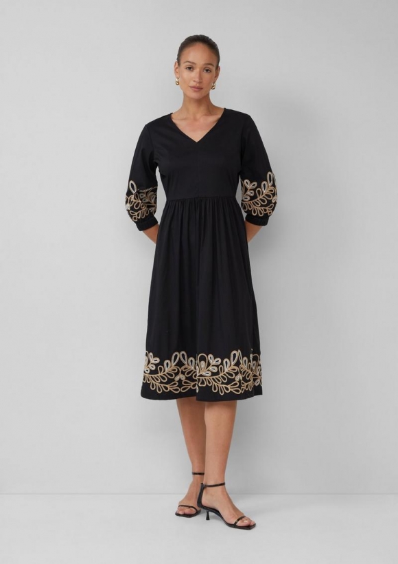 s.Oliver Popeline-Kleid mit Stickereien - schwarz