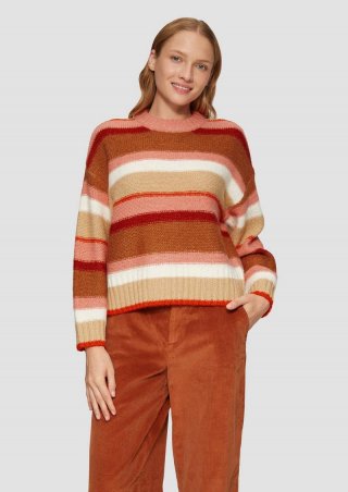 s.Oliver Gestreifter Pullover im Relaxed Fit - himbeere
