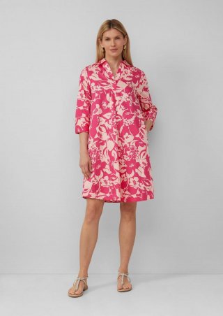 s.Oliver Kurzes Popeline-Kleid mit Print und Knopfleiste - pink
