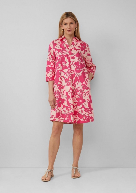 s.Oliver Kurzes Popeline-Kleid mit Print und Knopfleiste - pink