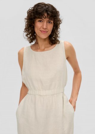 s.Oliver Ärmelloses Leinenkleid mit Elastikbund - beige