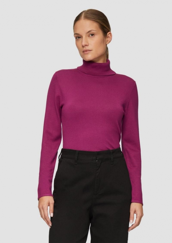 s.Oliver Feiner Rollkragenpullover mit Ajour-Details - fuchsia