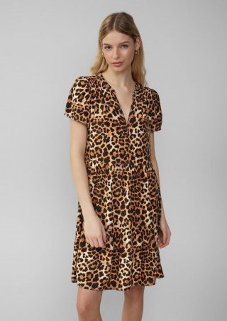 s.Oliver Kurzes Viskosekleid mit All-over-Print - schwarz