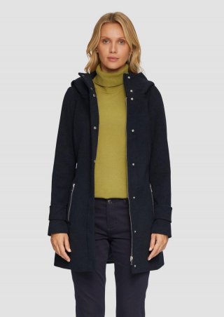s.Oliver Kurzer Wollmantel mit Bindegürtel - navy