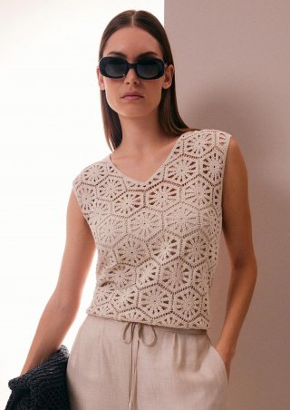 s.Oliver Semitransparentes Tanktop aus Häkelspitze - beige