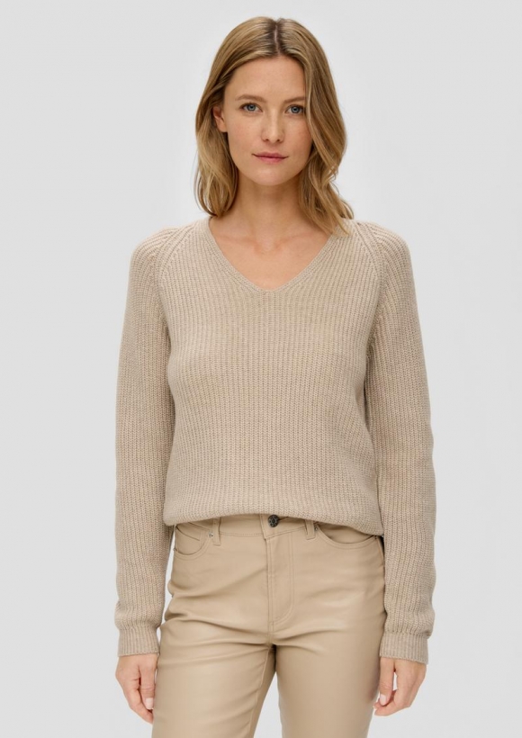 s.Oliver Strickpullover mit Rippstruktur - helles beige