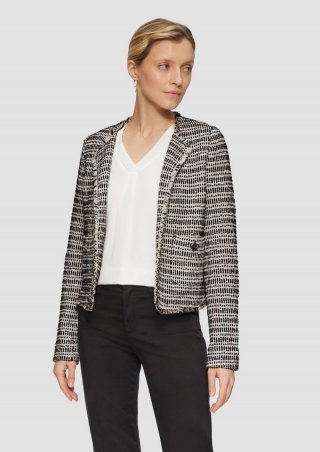 s.Oliver Kurze Jacke in Bouclé-Optik mit Fransenkante - schwarz
