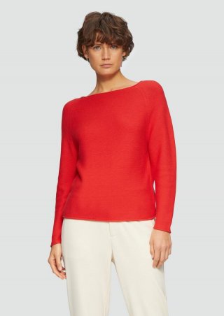 s.Oliver Strickpullover mit U-Boot-Ausschnitt und Rollsaum - rot