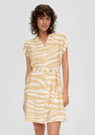 s.Oliver Kleid mit V-Ausschnitt und überschnittenen Schultern - beige