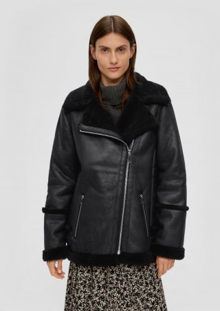 s.Oliver Jacke aus Lederimitat im Aviator-Stil - schwarz