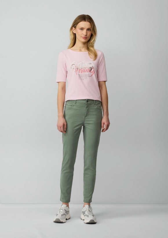 s.Oliver Ankle-Hose im Slim Fit aus Baumwollsatin - salbeigrün