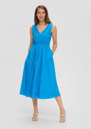 s.Oliver Baumwollkleid mit Raffung - azurblau