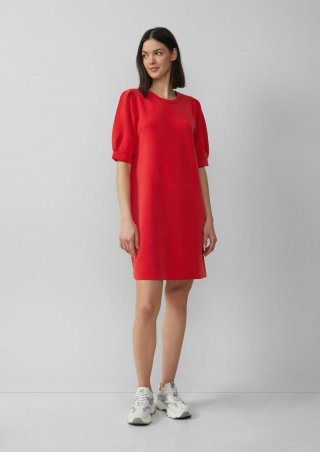 s.Oliver Kurzes Scuba-Kleid mit Puffärmeln - rot