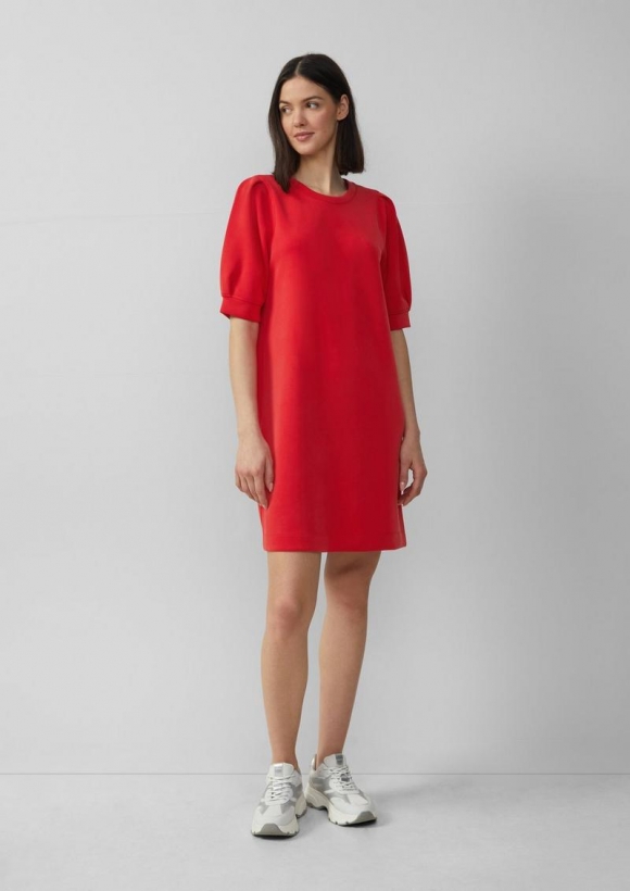 s.Oliver Kurzes Scuba-Kleid mit Puffärmeln - rot
