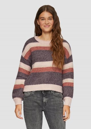 s.Oliver Verkürzter Strickpullover mit Streifen - lila