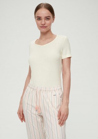 s.Oliver Pyjama-Shirt mit Rippstruktur - ecru