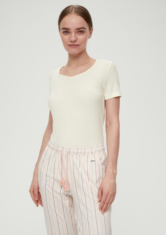 s.Oliver Pyjama-Shirt mit Rippstruktur - ecru