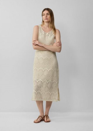 s.Oliver Häkel-Kleid mit Jerseyfutter - natur