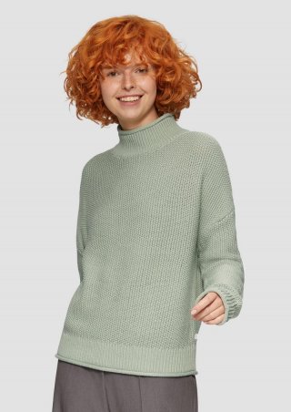 s.Oliver Loose Fit Strickpullover mit Stehkragen aus Baumwollmix - salbeigrün