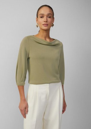s.Oliver Loose-Fit-Shirt aus Interlockjersey mit Wasserfall-Ausschnitt - olivgrün