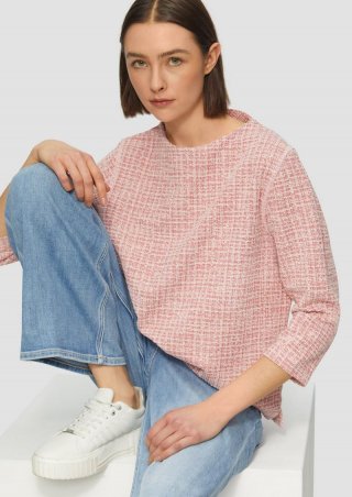 s.Oliver Bouclé-Sweatshirt im Boxy-Fit mit kleinem Stehkragen - preiselbeere