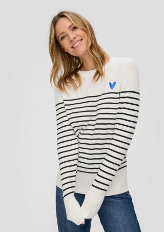 s.Oliver Ringelpullover mit kleiner Stickerei - schwarz