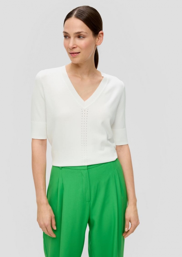 s.Oliver Strickshirt mit Lochmuster - creme