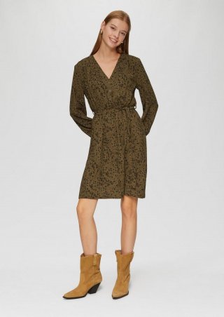 s.Oliver Kurzes Crêpe-Kleid mit All-over-Print - olivgrün