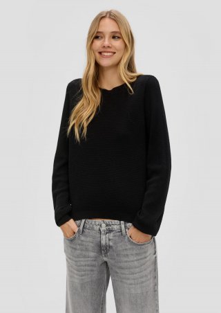 s.Oliver Strickpullover mit Dobby-Struktur - schwarz