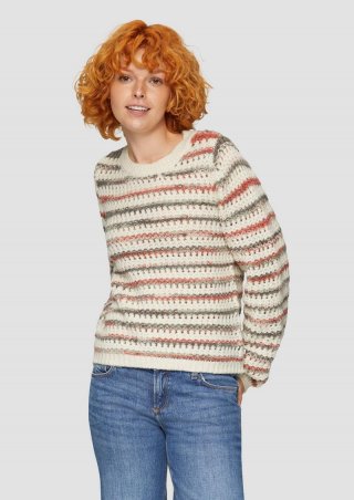 s.Oliver Gestreifter Pullover aus Ajour-Strick - beige