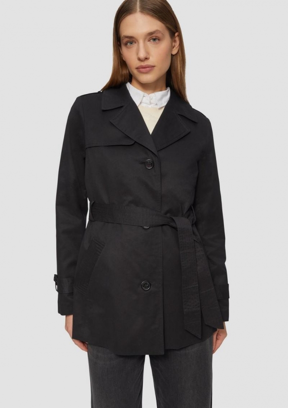 s.Oliver Kurzer Trench mit Gürtel - schwarz